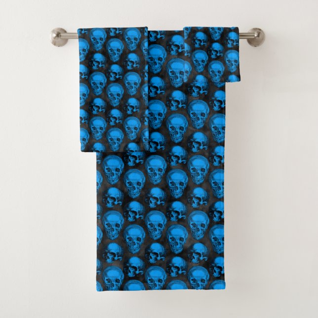 Blue Skulls and Sunflower Series Design 6  Bath Towel Set (Insitu)