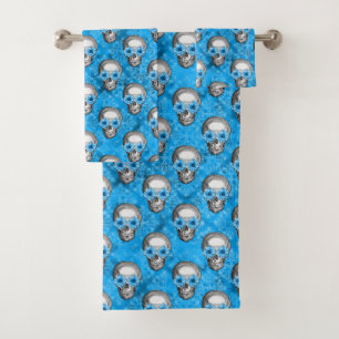 Blue Skulls and Sunflower Series Design 7 Bath Towel Set