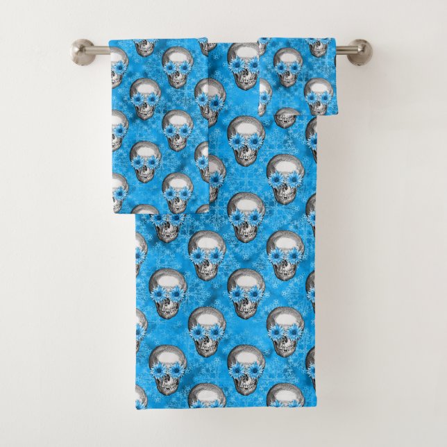 Blue Skulls and Sunflower Series Design 7  Bath Towel Set (Insitu)