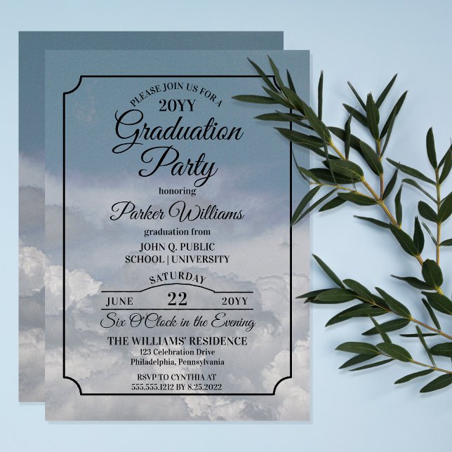 Blue Sky Above the Clouds Graduation Party Invitation (Blue Sky Above The Clouds Graduation Party Invitation -- Print | Download)