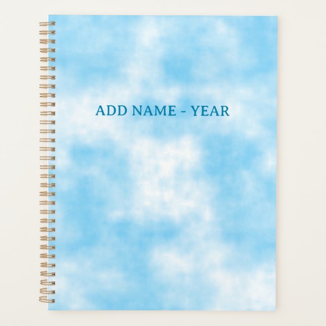 Blue Sky and Cloud Art Custom Name Year Planner (Front)