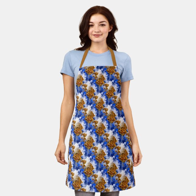 Blue Sky And Clouds Abstract Art Pattern     Apron (Worn)