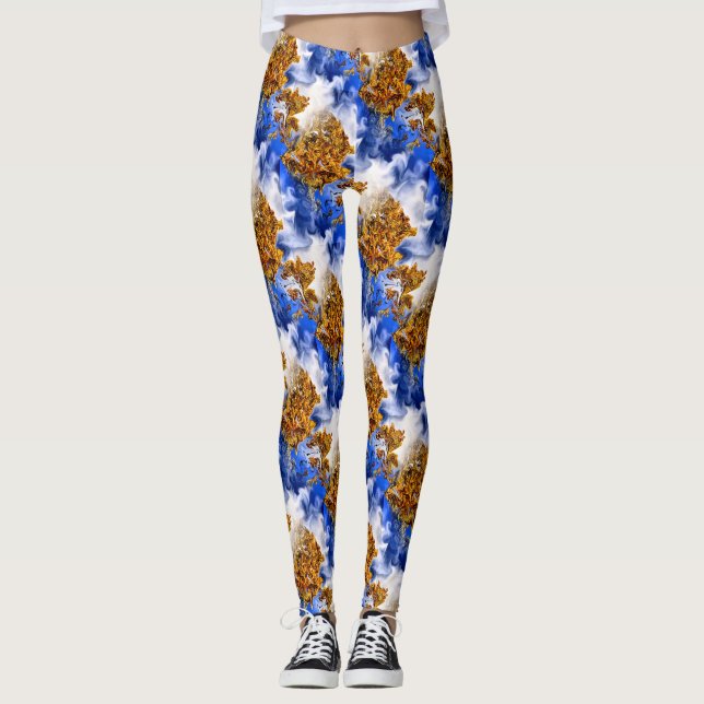 Blue Sky And Clouds Abstract Art Pattern Leggings (Front)