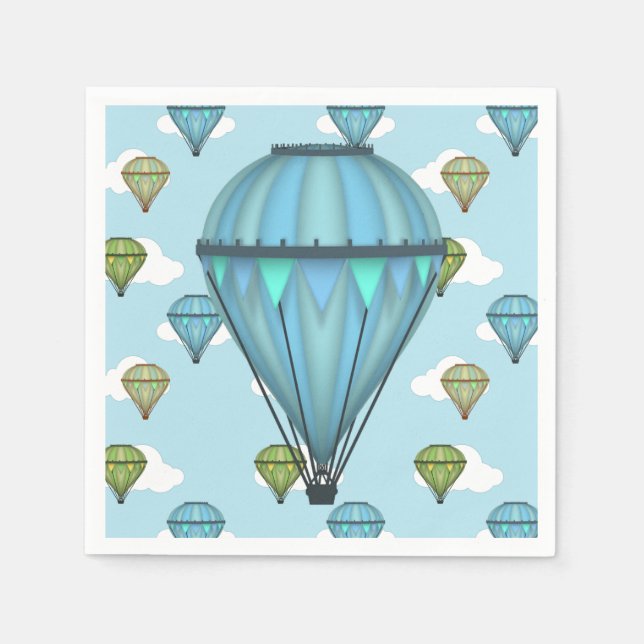 Blue Sky and Clouds Hot Air Balloon Paper Napkins (Front)