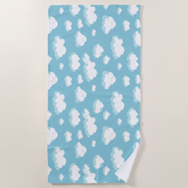 Blue Sky and Clouds Pattern Beach Towel (Front)