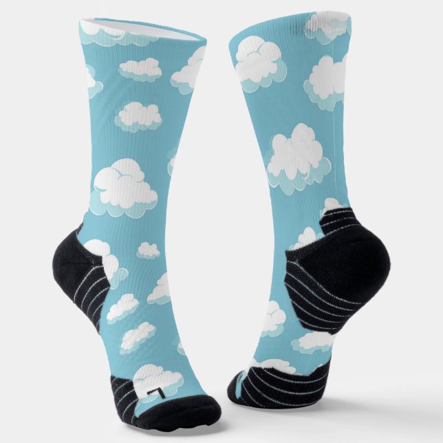 Blue Sky and Clouds Pattern Socks (Angled)
