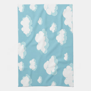 Blue Sky and Clouds Pattern Tea Towel