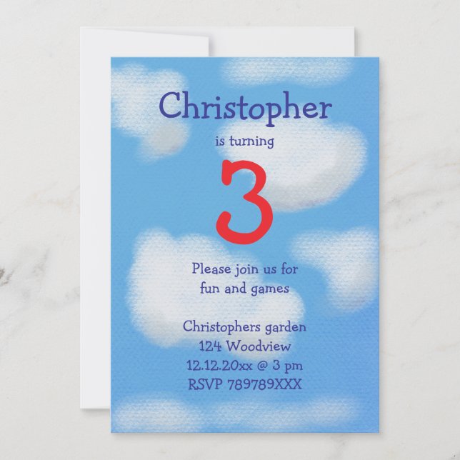 Blue sky and fluffy clouds Birthday Invitation (Front)