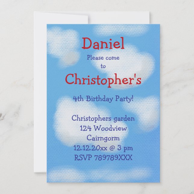Blue sky and fluffy clouds Birthday Invitation (Front)