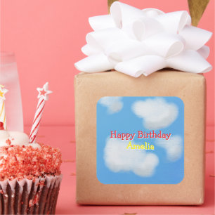 Blue sky and fluffy clouds Birthday Square Sticker