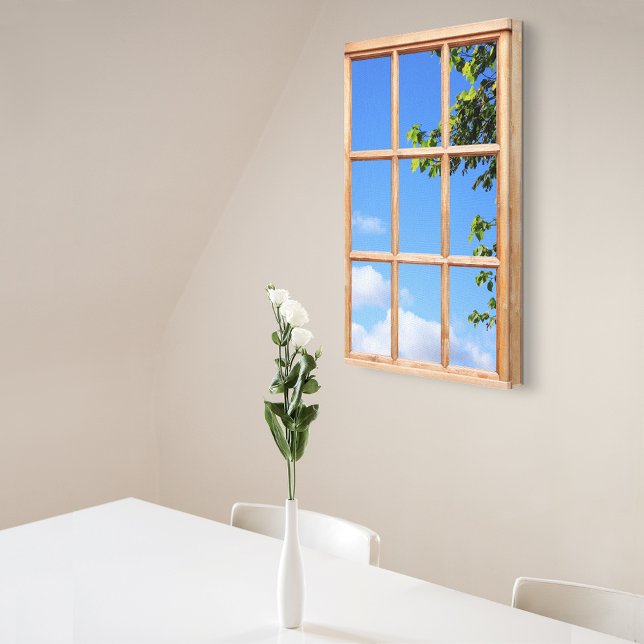 Blue Sky and Leaves 3D Effect Window View Picture Canvas Print (Creator Uploaded)