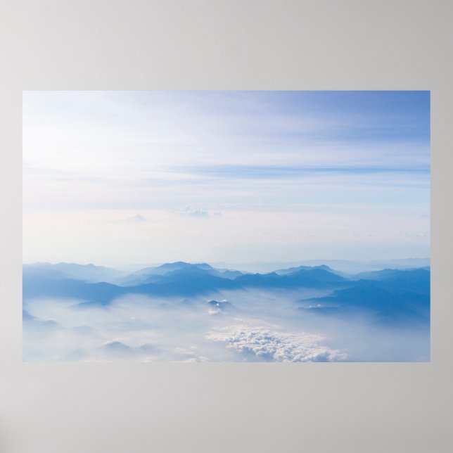 Blue sky and mountains view from airplane stylized poster (Front)