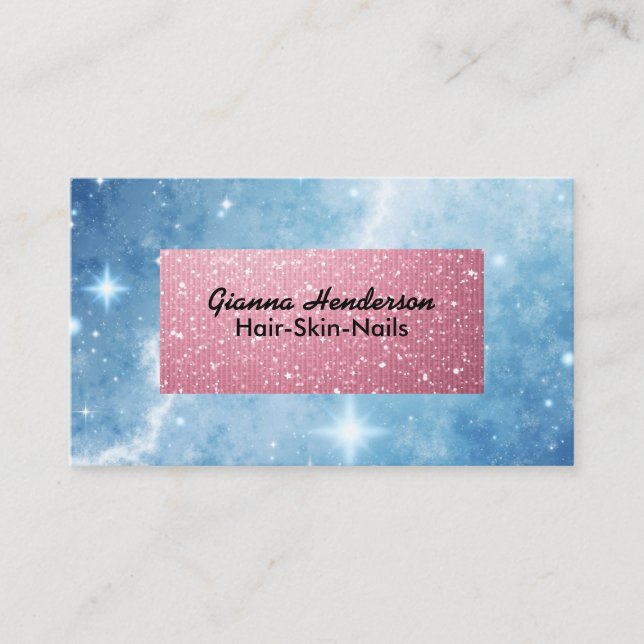 Blue Sky And Pink Flashy Shiny Business Card (Front)