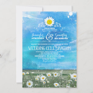 blue sky and summer meadow daisies wedding invite
