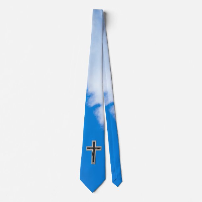 Blue sky and white clouds and crucifix tie (Front)