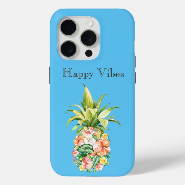 Blue Sky Aqua Tropical Floral Pineapple Case-Mate iPhone Case (Back)