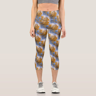 Blue Sky Autumn Leaves Nature Art Capri Leggings