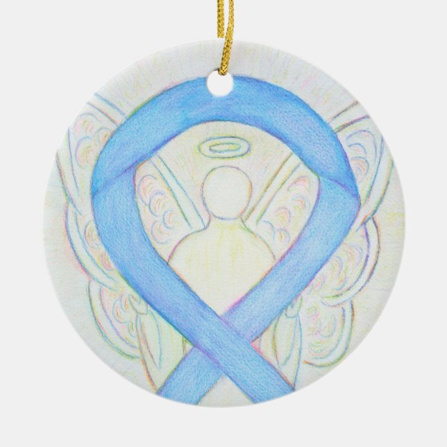 Blue Sky Awareness Ribbon Angel Art Ornaments (Front)