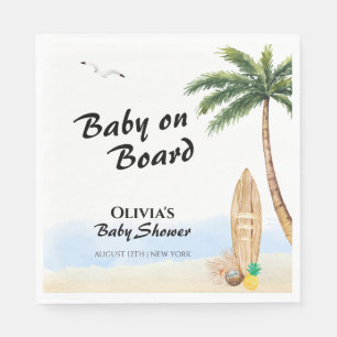 Blue Sky Baby On Board Beach Surf Baby Shower Napkin