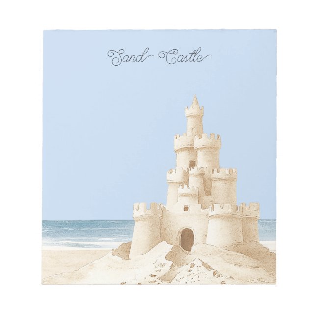 Blue Sky Beach Cream Sand Castle Notepad (Front)