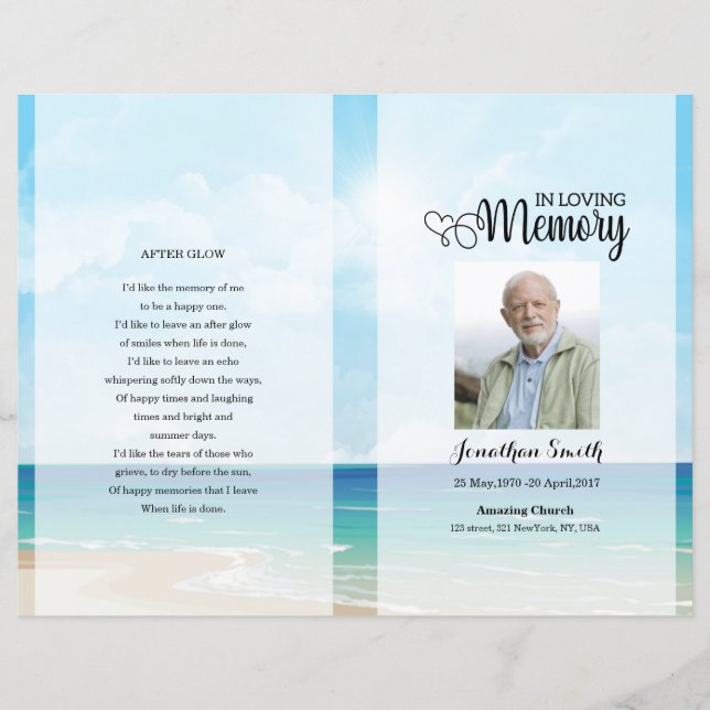 Blue sky & Beach Funeral Program template (Front)