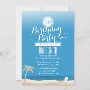 Blue Sky Beach Theme 30th Birthday Party Invitation