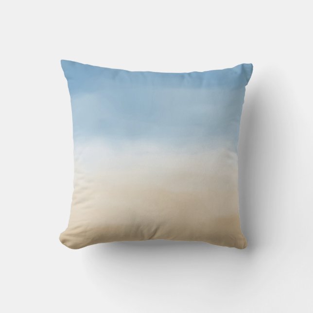 Blue Sky Beige Sand Ombre Watercolor Cushion (Front)