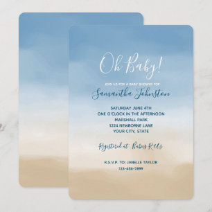 Blue Sky Beige Sand Ombre Watercolor Invitation