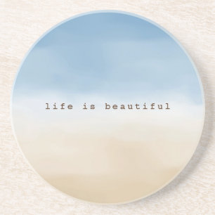 Blue Sky Beige Sand Ombre Watercolor personalised Coaster