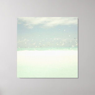 Blue Sky Birds Beach And Ocean Seashore Landscape Canvas Print