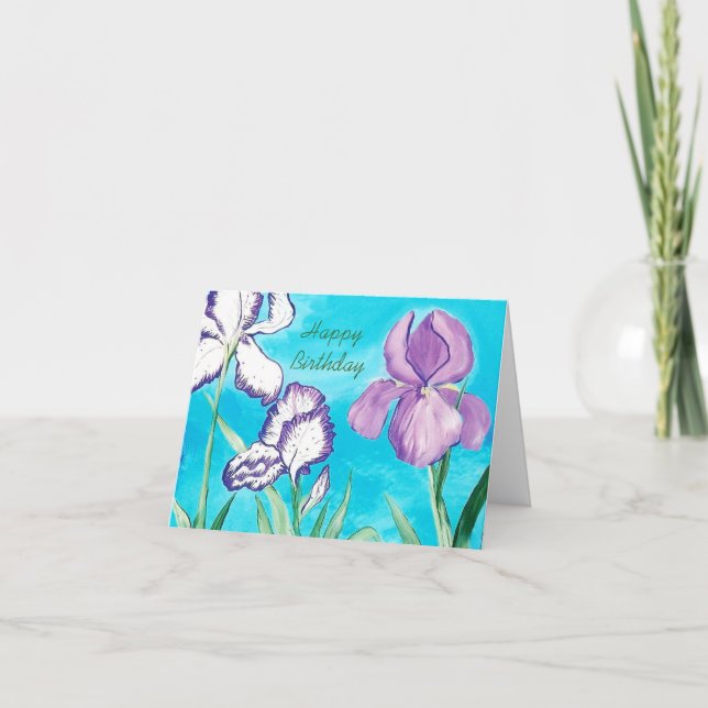 Blue Sky Birthday Card with Iris (Front)