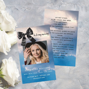 Blue sky black bow photo funeral prayer card