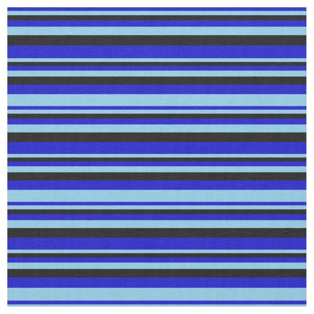 Blue, Sky Blue & Black Striped/Lined Pattern Fabric (Close Up)