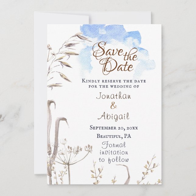 Blue Sky Casual Botanical Garden Christian Wedding Save The Date (Front)