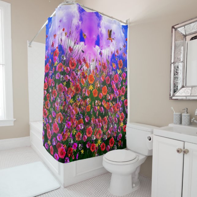 Blue Sky Cloud Angel Shower Curtain (In Situ)