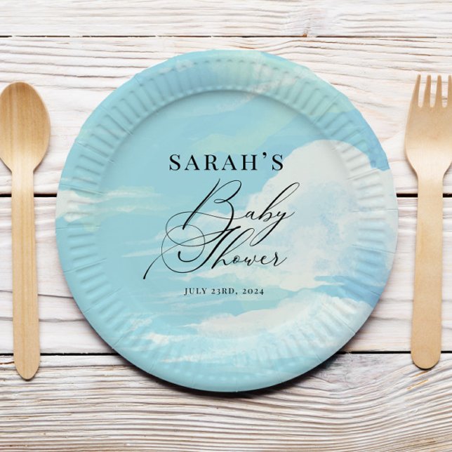 Blue Sky Clouds Baby Shower Paper Plate (Creator Uploaded)