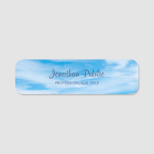 Blue Sky Clouds Calligraphy Script Name Template Tag