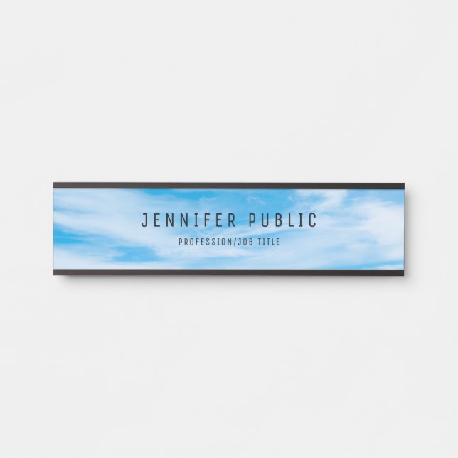 Blue Sky Clouds Modern Simple Elegant Template Door Sign (Front)