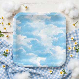Blue Sky Clouds Paper Plate