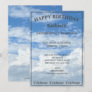 BLUE SKY CLOUDS PHOTO HAPPY BIRTHDAY INVITATION