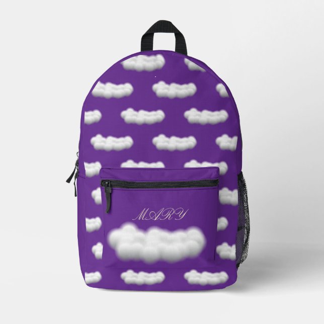 Blue sky clouds printed backpack (Front)