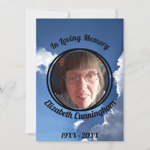 Blue Sky Clouds Sun Rays Photo Memorial Program Invitation