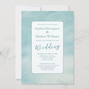 Blue Sky Clouds Wedding Invite QR Code Ethereal