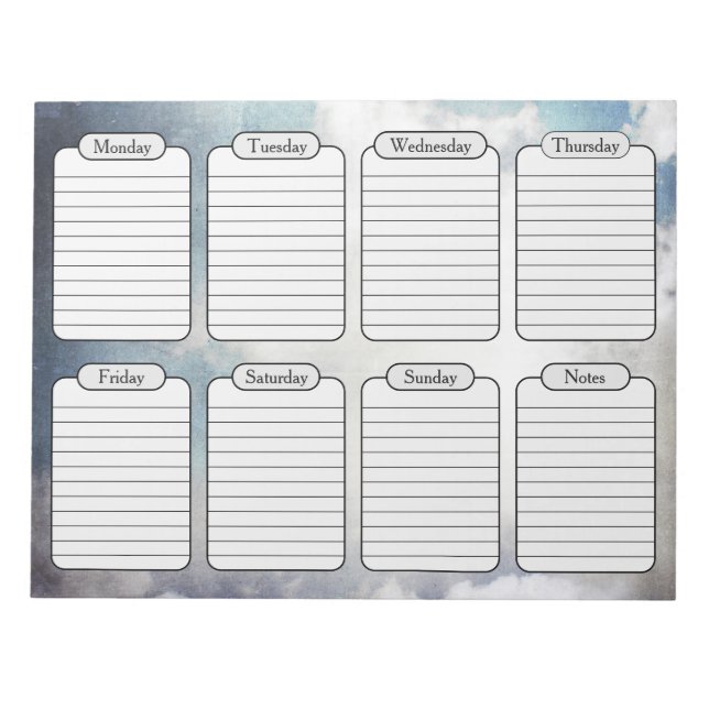 Blue Sky & Clouds Weekly Planner Tear Away Notepad (Front)
