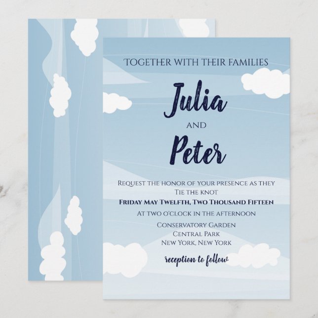 Blue sky cloudy wedding invitation (Front/Back)