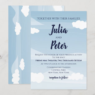 Blue sky cloudy wedding invitation