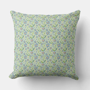 Blue Sky   Dancing Watercolor Daisies Cushion