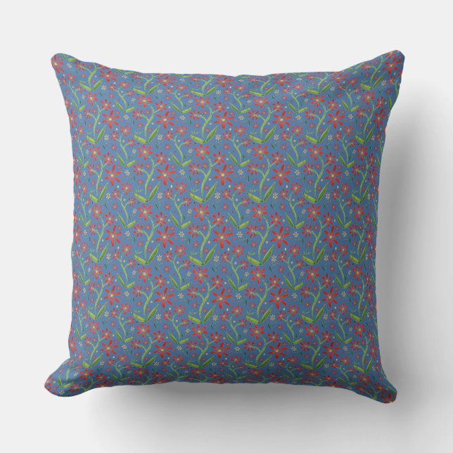 Blue Sky | Dancing Watercolor Daisies Cushion (Front)