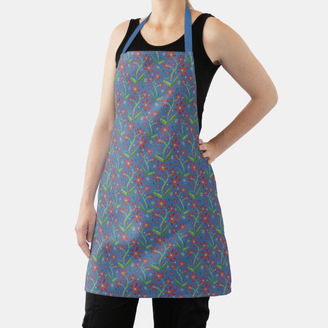 Blue Sky | Dancing Watercolor Daisies Medium Apron (Insitu)