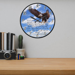 Blue Sky Eagle Soaring Isaiah 4031 Inspirational Large Clock